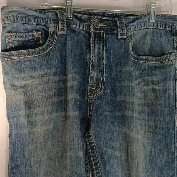TK Axel Treadwell Relaxed Straight 6-Pocket Jeans Mens 36‎ x 30 Blue Distressed - Picture 1 of 11